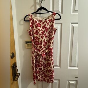 Ann Taylor Red and Cream Floral Midi Dress